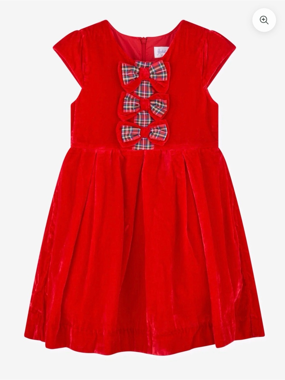 NWOT Rachel Riley Girls Tartan Bow Velvet Dress in Red Size 7Y